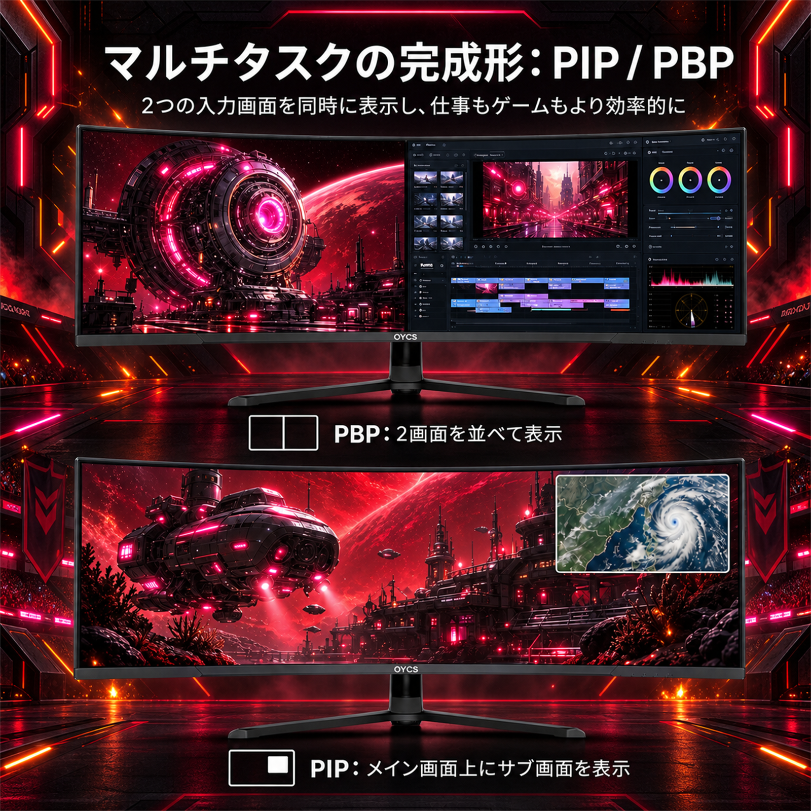 OYCS OY-CS44 45インチ 曲面ゲーミングモニター｜DQHD 5120×1440・165Hz・1ms・1500R - 图片 4