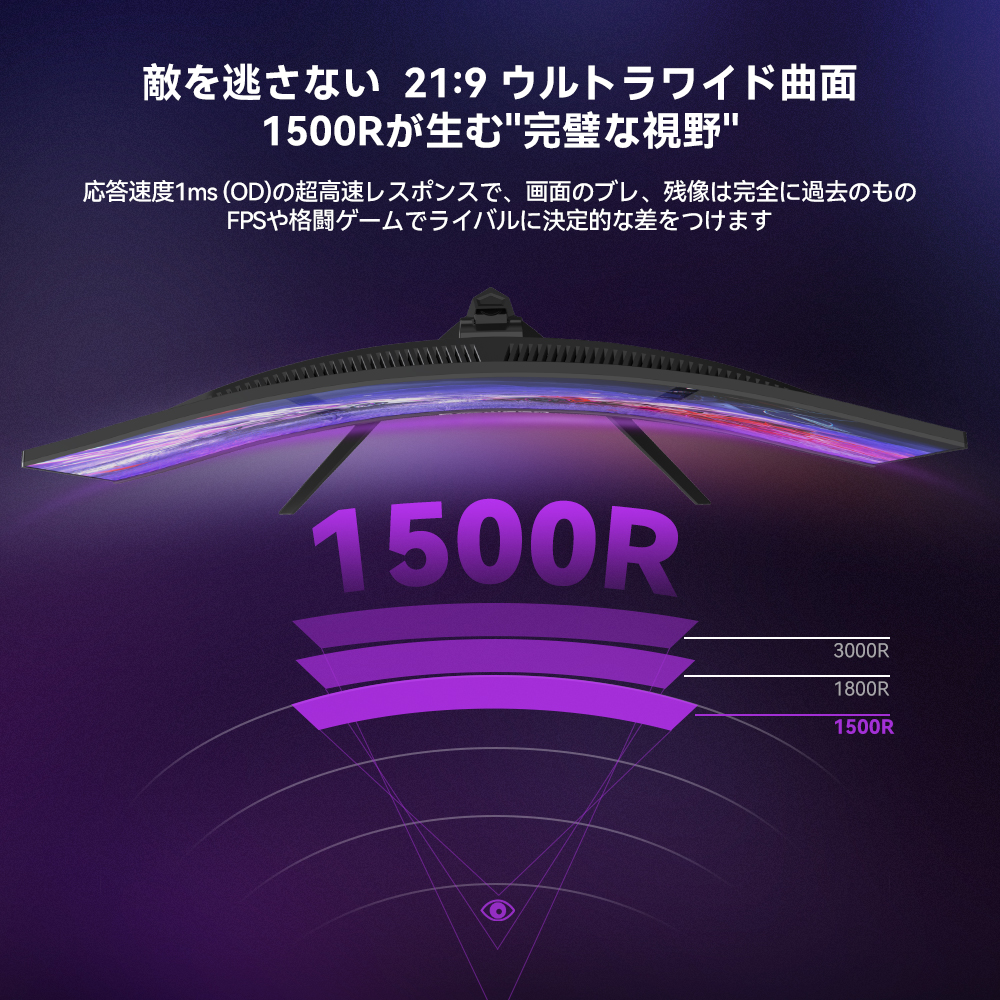 OYCS  34インチ 1800R曲面ゲーミングモニター 3440×1440 165Hz 1ms